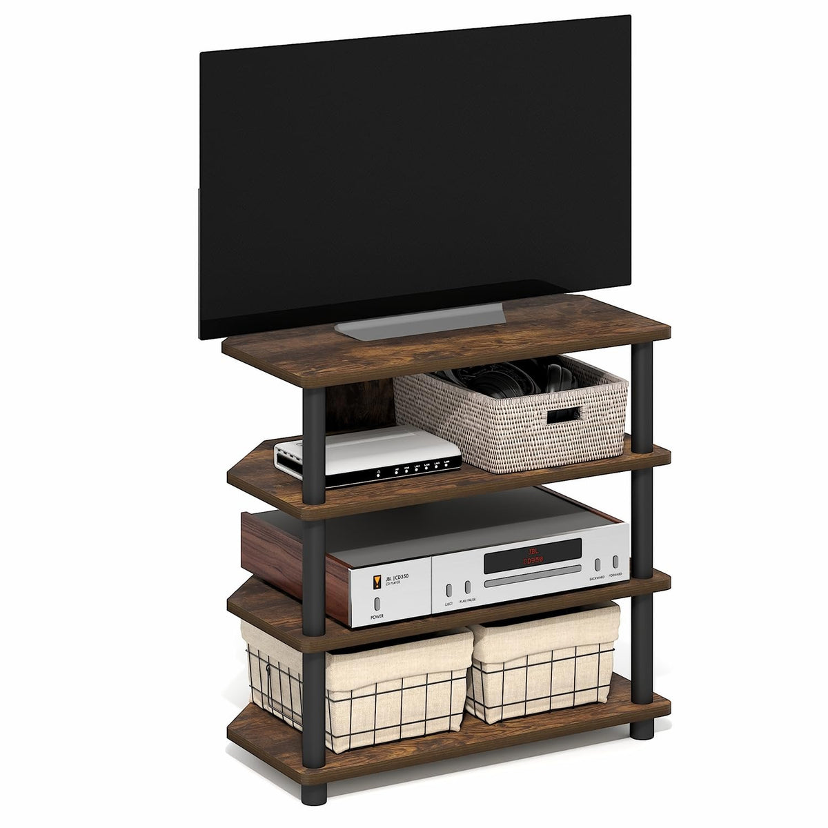 Turn-N-Tube Easy Assembly 4-Tier Petite Entertainment Center / TV Stand / TV Unit / TV Desk, Blackwood