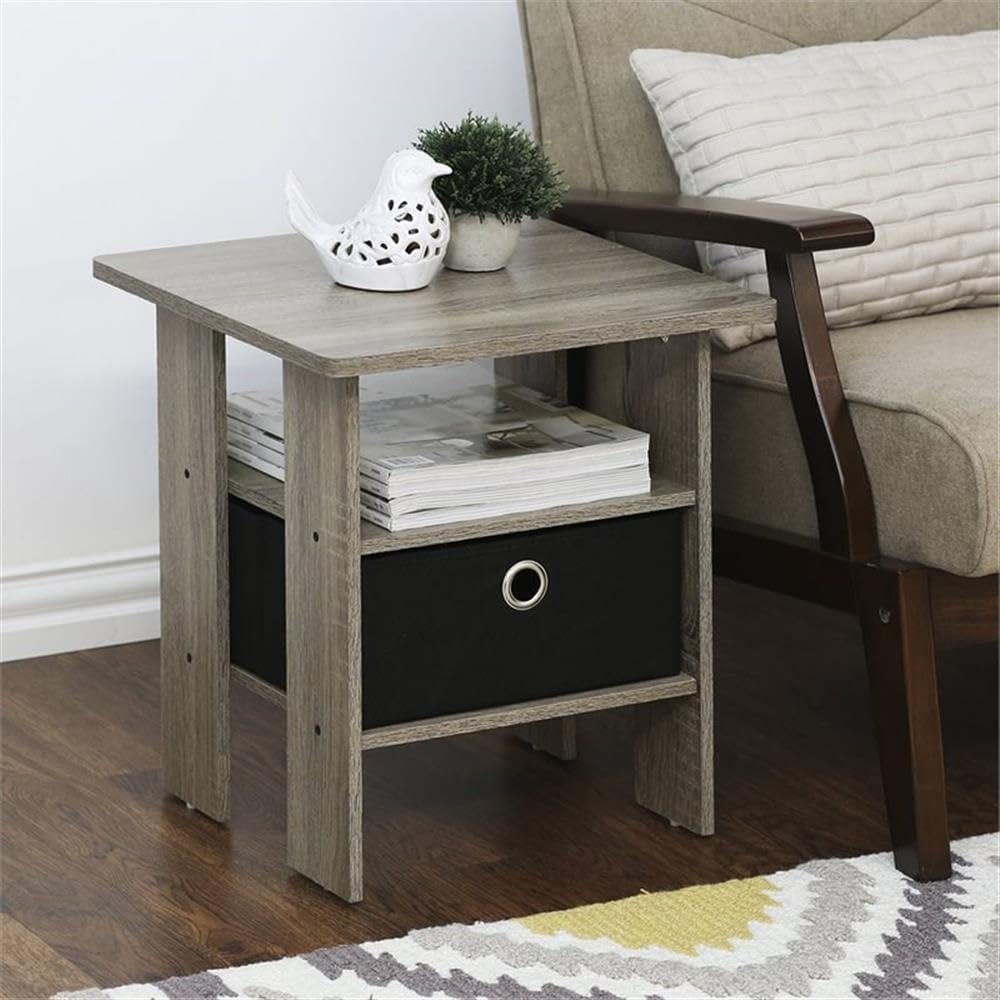 ANDREY Set of 2 Square 2-Tier Side Table, End Table, French Oak