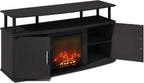 Jensen Fireplace TV Stand, NO Heat Decorative Electric Fireplace Corner TV Stand for TV up to 55 Inch, with Doors Storage Cabinet, for Living Room, Americano/Black