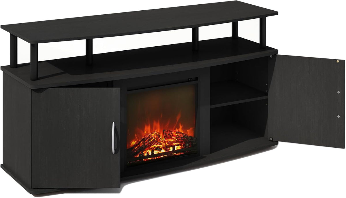 Jensen Fireplace TV Stand, NO Heat Decorative Electric Fireplace Corner TV Stand for TV up to 55 Inch, with Doors Storage Cabinet, for Living Room, Americano/Black