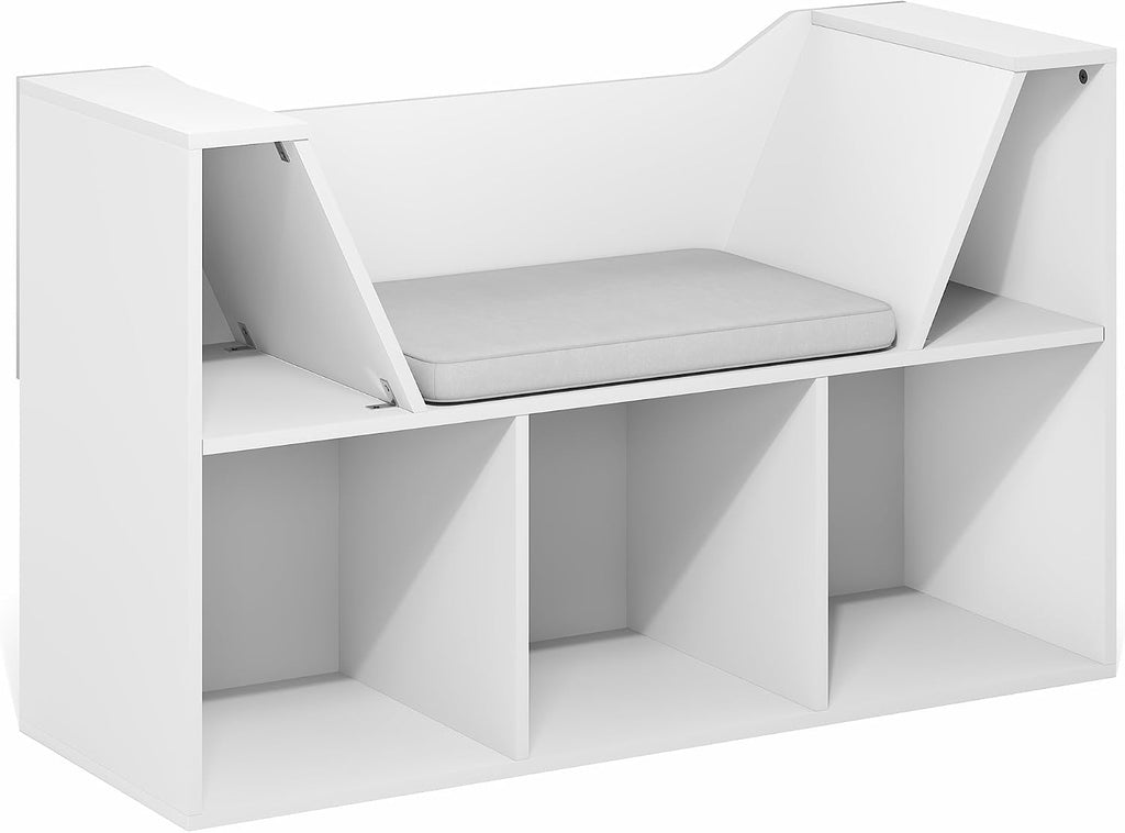 LOVA Book Shelf with Reading Nook, 5-Cube Bookshelf with 22.4" Wide Seat Cushion, Reading Nook, Organizers and Storage with Bench, for Bedroom, Living Room, White