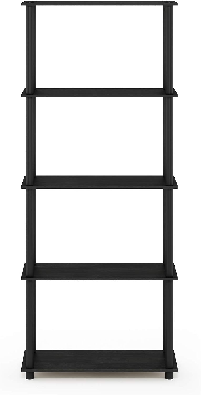 TURN-N-TUBE Storage Shelves, 5-Tier Book Shelf, Corner Shelf, Toolless Open Shelves, for Organization and Storage, Living Room, Garage, Home Office, Americano