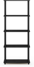 TURN-N-TUBE Storage Shelves, 5-Tier Book Shelf, Corner Shelf, Toolless Open Shelves, for Organization and Storage, Living Room, Garage, Home Office, Americano