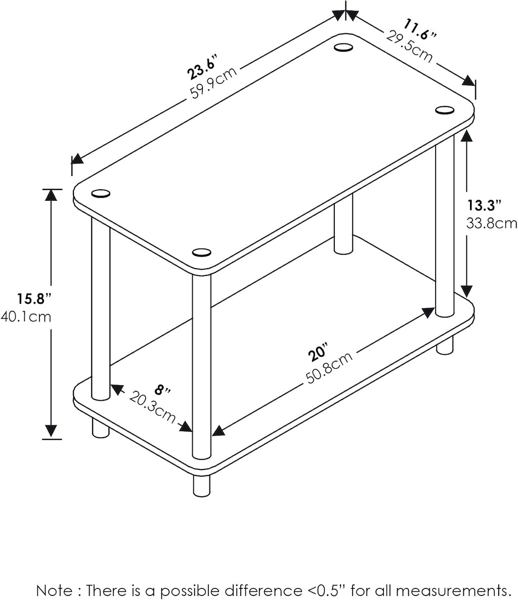 Turn-N-Tube Side Table Set of 2, 2-Tier Modern Rectangle End Table with Open Shelf, Night Stand, Bedside Table, Toolless Assembly, for Living Room, Bedroom, Black