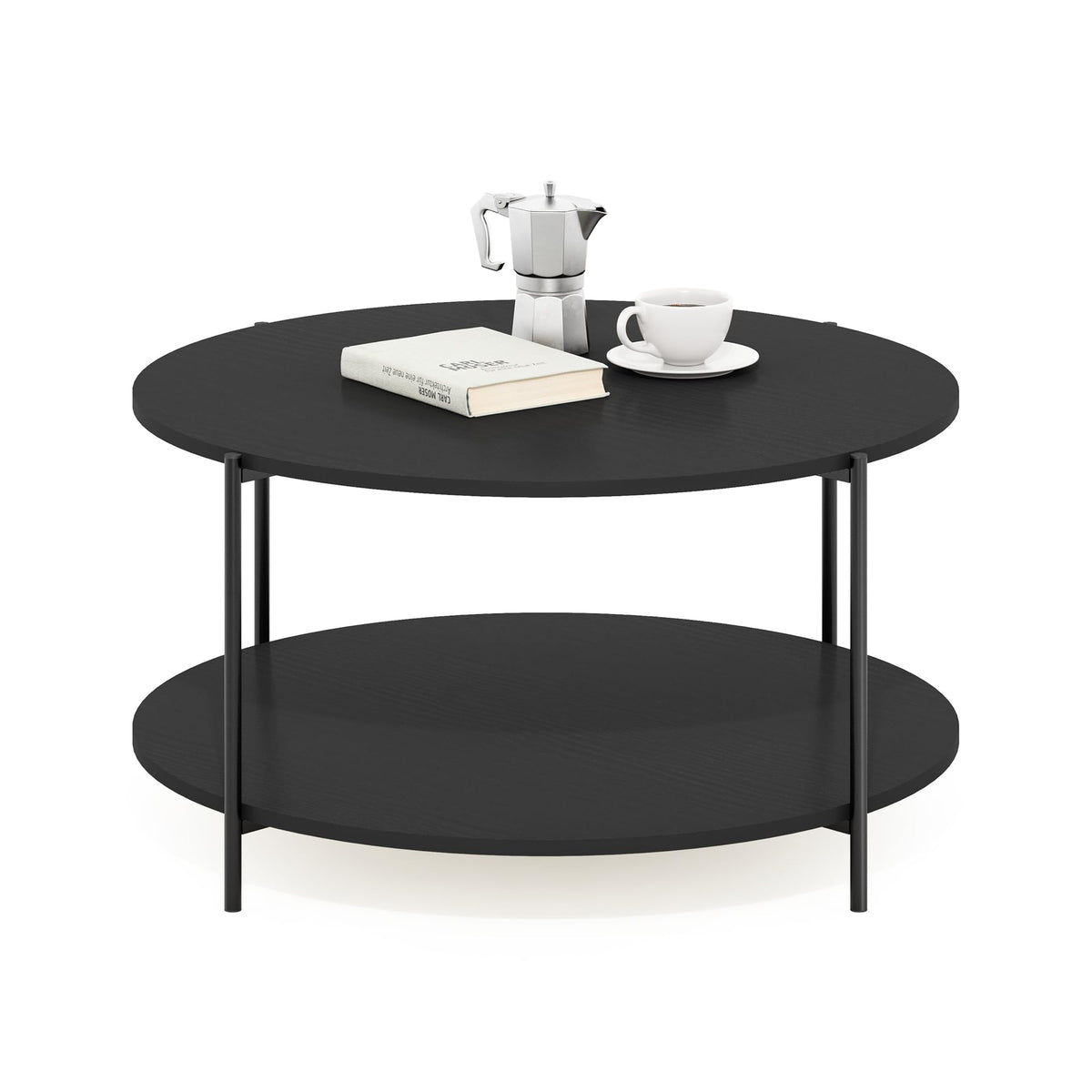 Basic 2-Tier Modern Coffee Table with Open Shelf, White