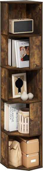 ECON Corner Shelf, 5-Tier Corner Book Shelf, Standing Storage Shelves, Cube Display Rack, Bookshelf, for Organization and Storage, Living Room, Home Office, Amber Oak