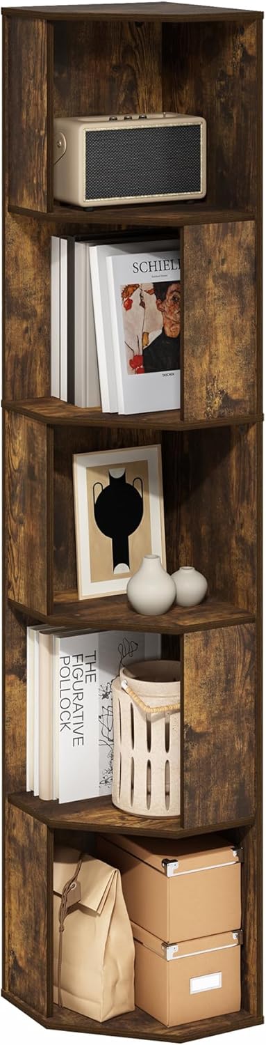 ECON Corner Shelf, 5-Tier Corner Book Shelf, Standing Storage Shelves, Cube Display Rack, Bookshelf, for Organization and Storage, Living Room, Home Office, Amber Pine