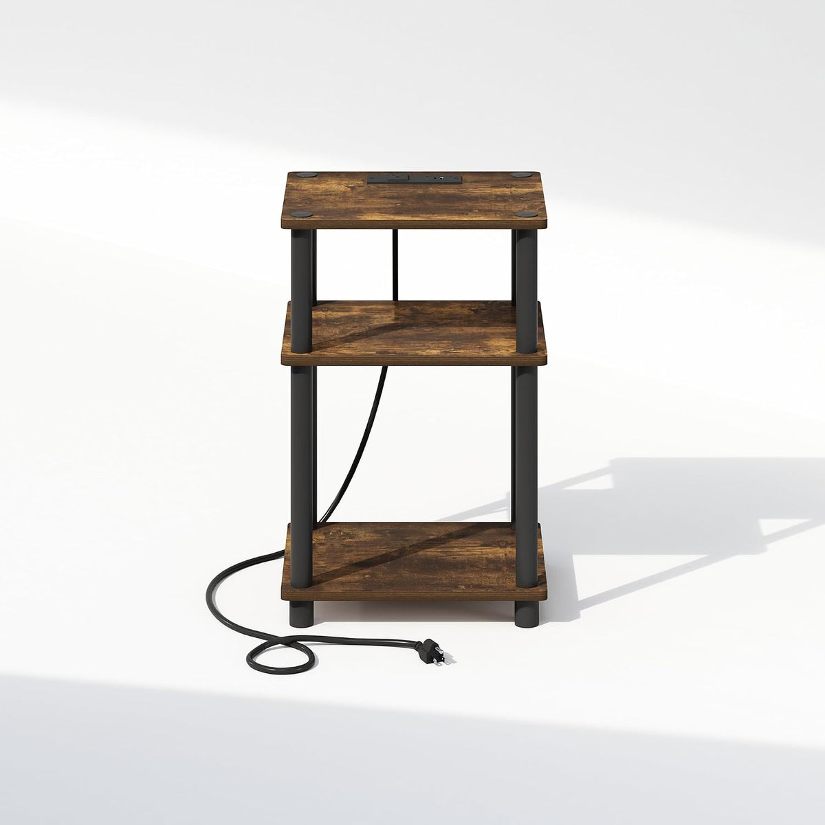 JUST 3-Tier Night Stand with Charging Station, Amber Pine