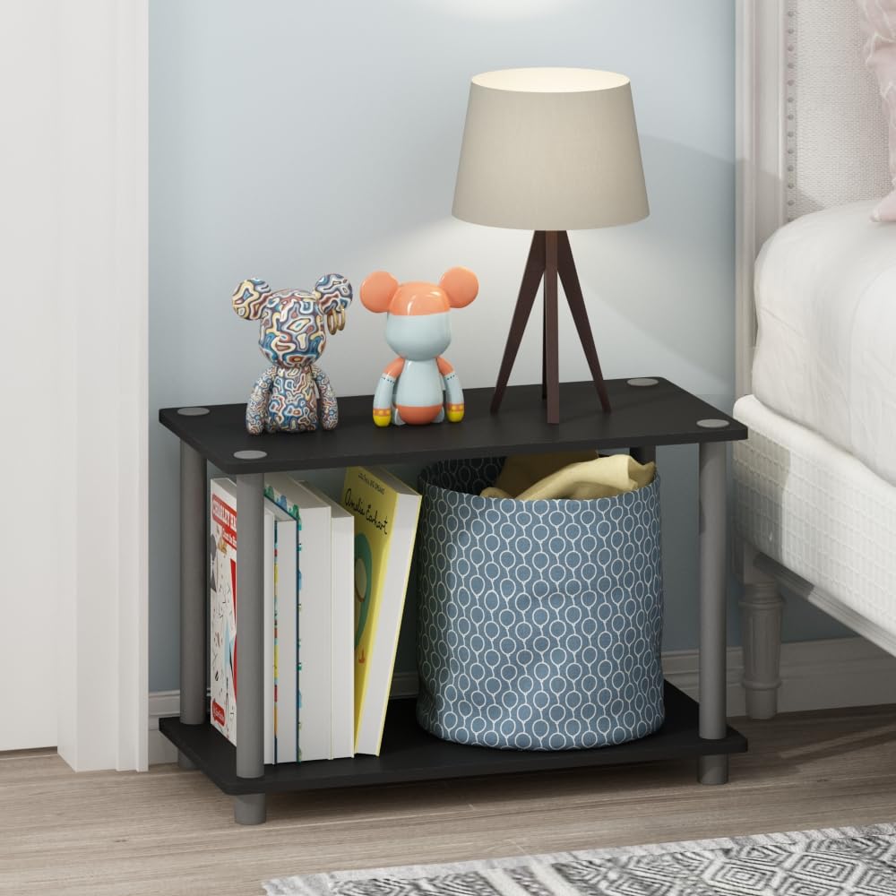Turn-N-Tube Side Table Set of 2, 2-Tier Modern Rectangle End Table with Open Shelf, Night Stand, Bedside Table, Toolless Assembly, for Living Room, Bedroom, Black