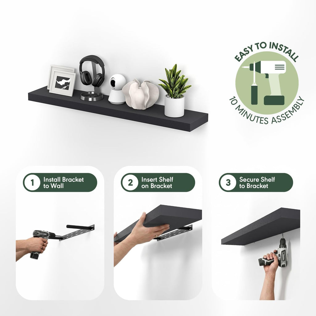 Tanna Floating Shelves for Wall, 12 x 47 Wall Shelf, Single Set Wall Mounted Floating Shelf with Invisible Bracket, 2-Inch Thick, for Bathroom, Living Room, Bedroom, Home Office, Americano