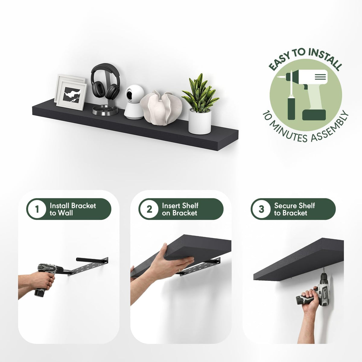 Tanna Floating Shelves for Wall, 12 x 47 Wall Shelf, Single Set Wall Mounted Floating Shelf with Invisible Bracket, 2-Inch Thick, for Bathroom, Living Room, Bedroom, Home Office, Americano