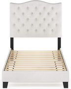 Lille Button Tufted Headboard Bed Frame, Twin Size, Beige