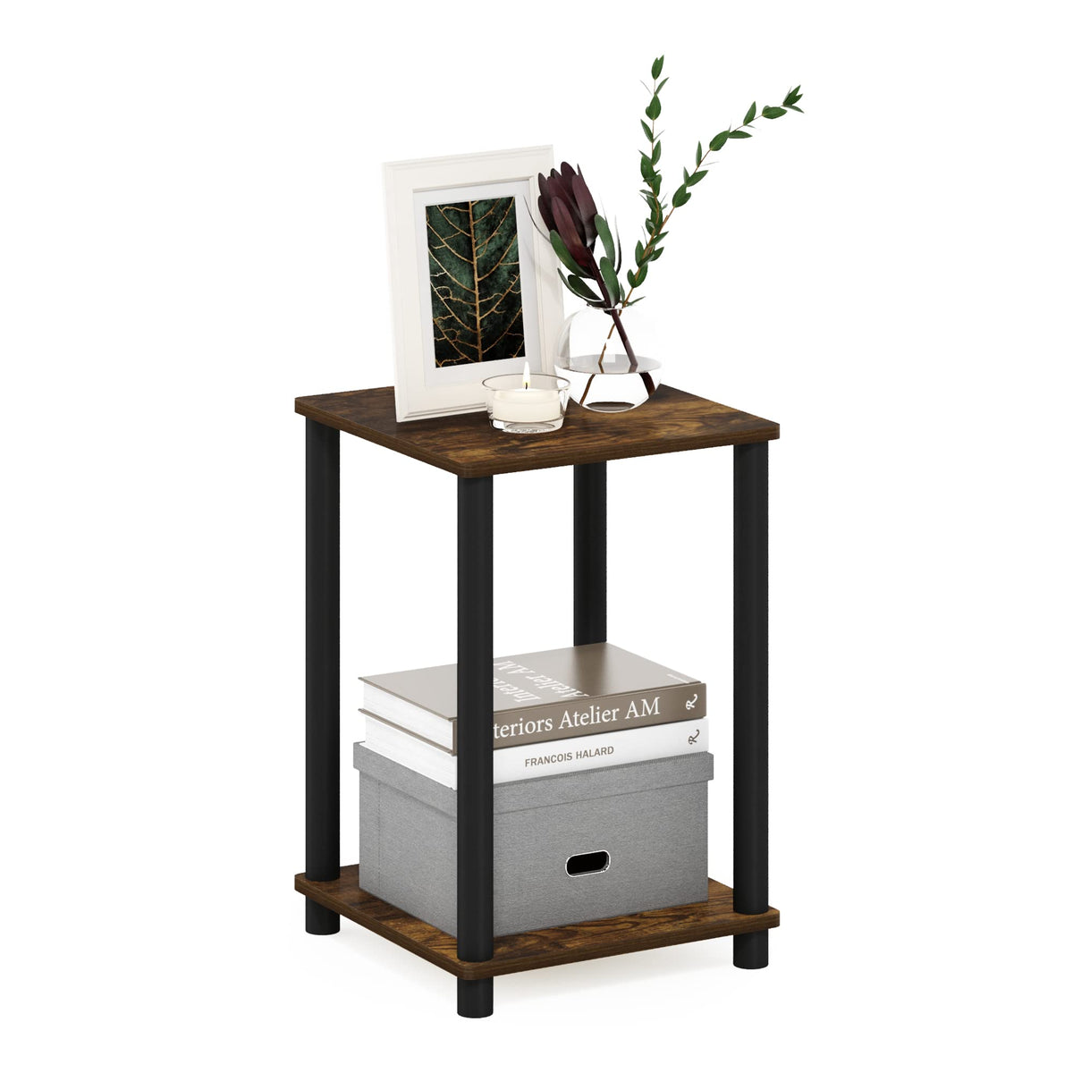 Turn-N-Tube Side Table Set of 2, 2-Tier Stackable Modern End Table with Open Shelf, Toolless Night Stand, Bedside Table, for Living Room, Bedroom, White