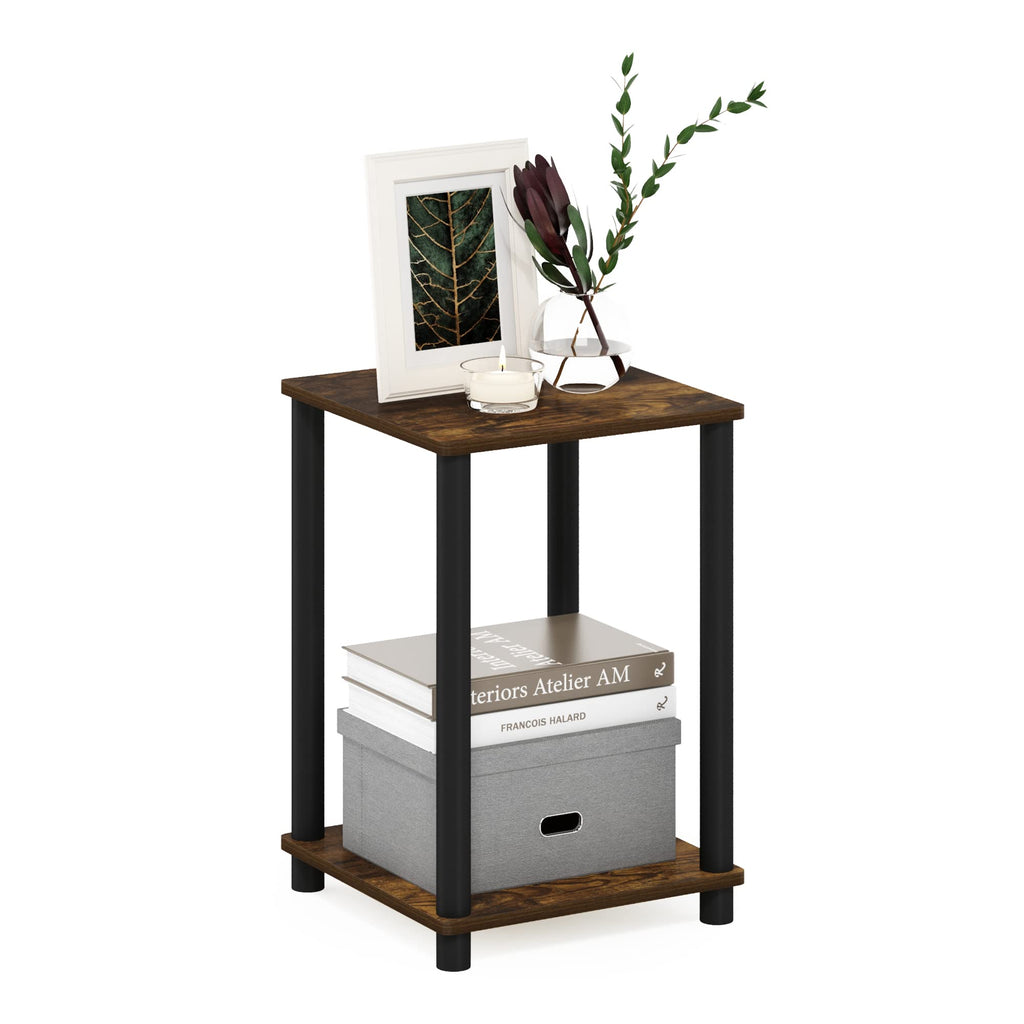 Just 3-Tier Turn-N-Tube USB and Type-C Charging Port End Table with Open Storage, 11.42 (W) x 8.82 (H) x 6.77 (D) inches, Flagstaff Oak/Black
