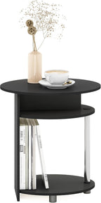 JAYA Simple Design Oval End Table with Bin, Americano/Chrome