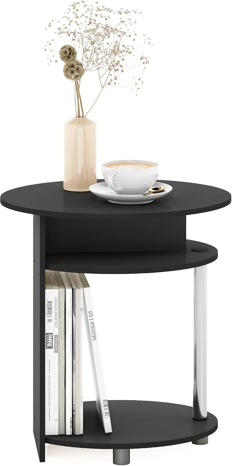 JAYA Simple Design Oval End Table with Bin, Americano/Chrome