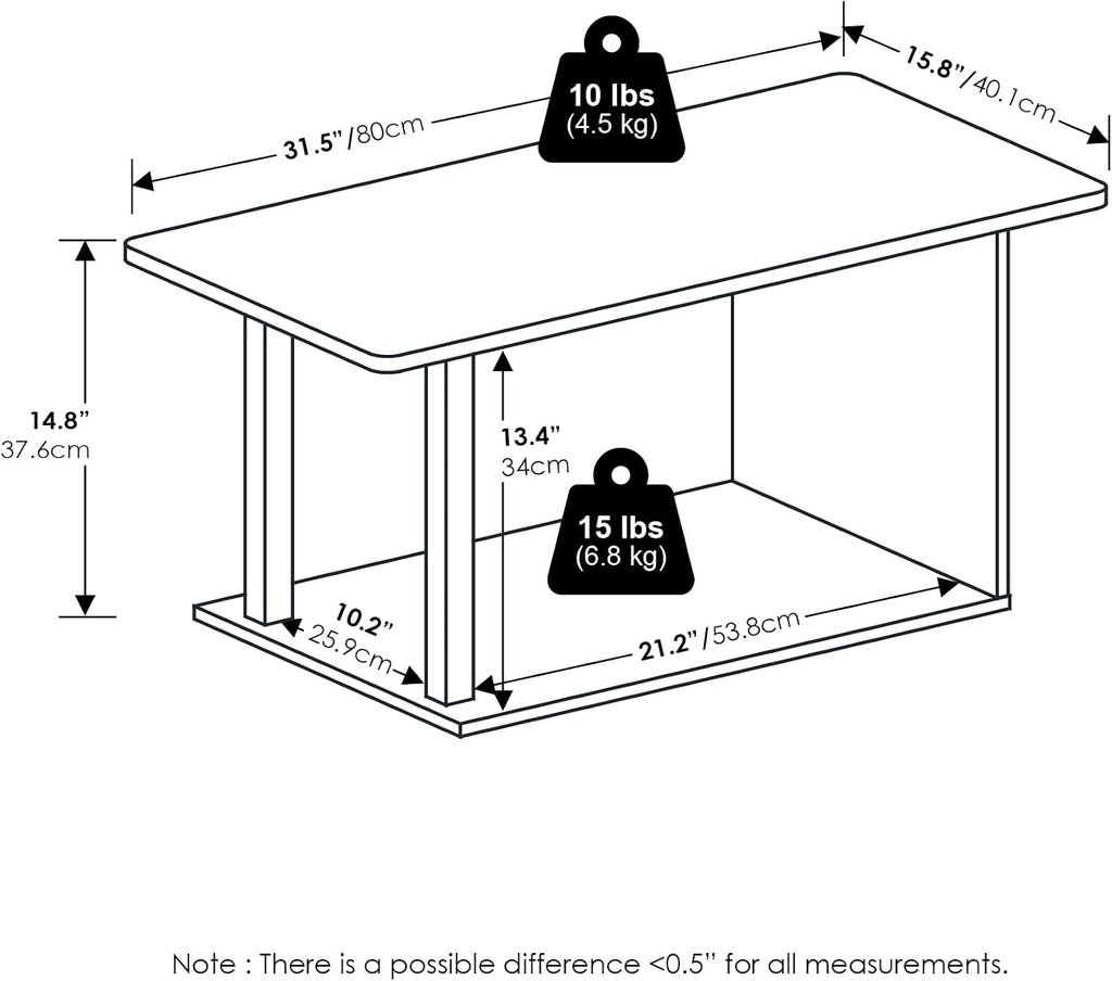 Basic 2-Tier Modern Coffee Table with Open Shelf, White