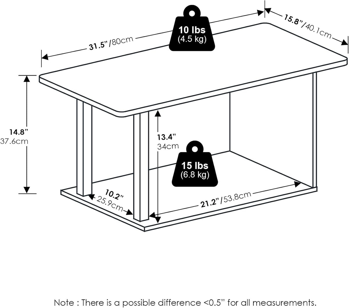 Basic 2-Tier Modern Coffee Table with Open Shelf, White
