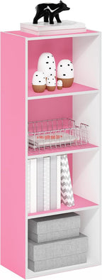 LUDER 4-Tier Book Shelf, Open Shelves Bookshelf, Pink/White