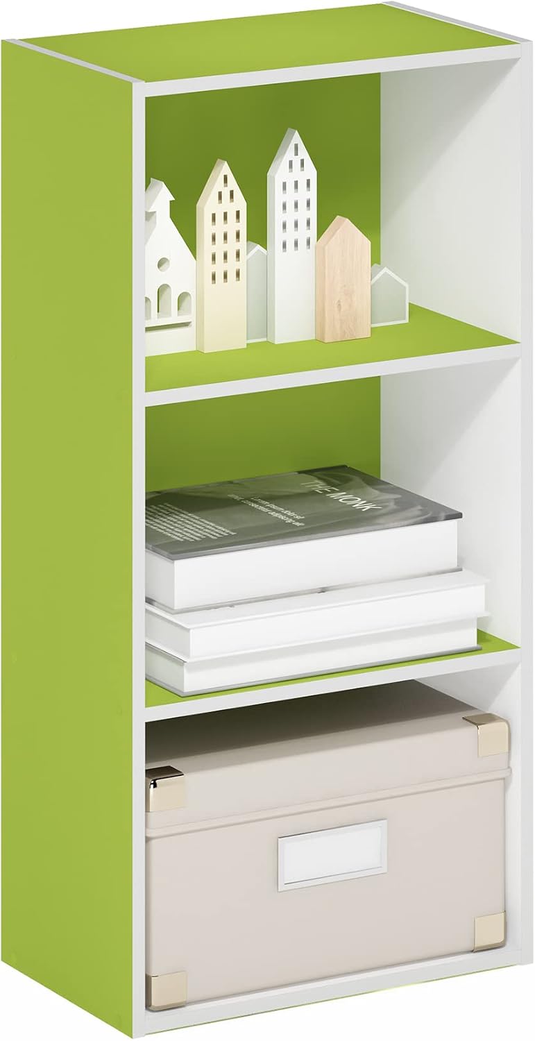 LUDER 3-Tier Book Shelf, Open Shelves Bookshelf, Green/White