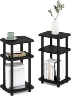 JUST 3-Tier Telephone Table Set of 2, Turn-N-Tube Toolless Side Table with Open Shelf, Round Curve Corner Night Stand, Bedside Table, for Living Room, Bedroom, Americano