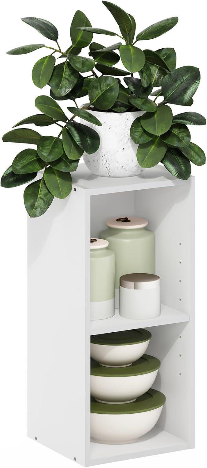 Fulda Book Shelf, 2-Tier Narrow Bookshelf, Bookcase with 10-in Width Storage Shelf, 9.3 x 9.8 x 21.2, for Living Room, Bedroom, Home Office, White