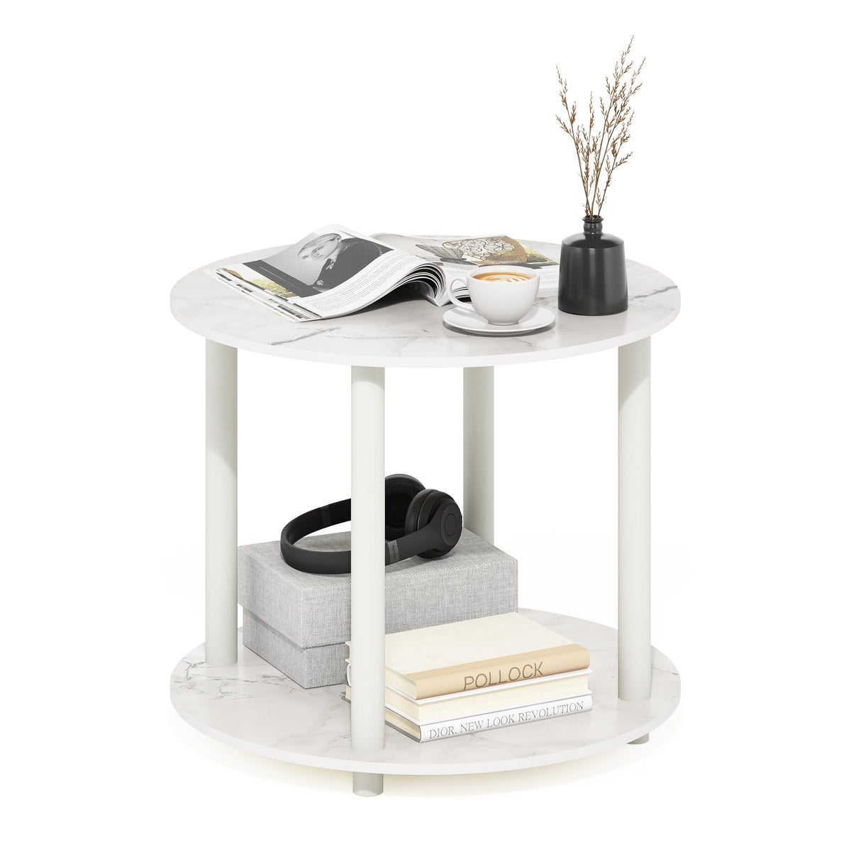 Basic 2-Tier Modern Coffee Table with Open Shelf, White