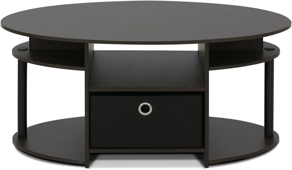 Jaya Simple Design Oval Coffee Table with Bin for Living Room, Walnut