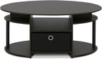 Jaya Simple Design Oval Coffee Table with Bin for Living Room, Walnut
