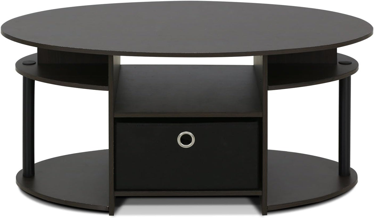 Jaya Simple Design Oval Coffee Table with Bin for Living Room, Walnut