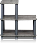 Turn-N-Tube Toolless Assembly 2-Tier Ladder Shape Grey Book Shelf with Open Frame Design, Corner Shelf, Open Shelves, for Living Room, Garage, Home Office, Grey Oak