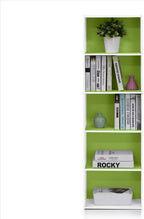 LUDER Book Shelf, 5-Tier Bookshelf, Bookcase with Open Shelves, 9.4 x 15.8 x 52, Easy Assembly, for Living Room, Bedroom, Home Office, White/Green