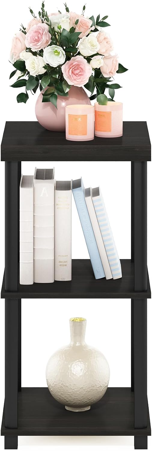 Turn-N-Tube Toolless 3-Tier Side Table, Thick Tabletop, Espresso