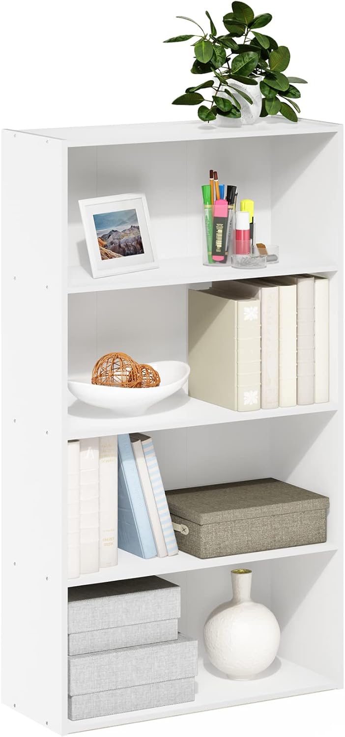 PASIR Book Shelf, 4-Tier Bookshelf, Bookcase with Open Shelf, 9.4 x 23.6 x 41.7, for Living Room, Bedroom, Home Office, White