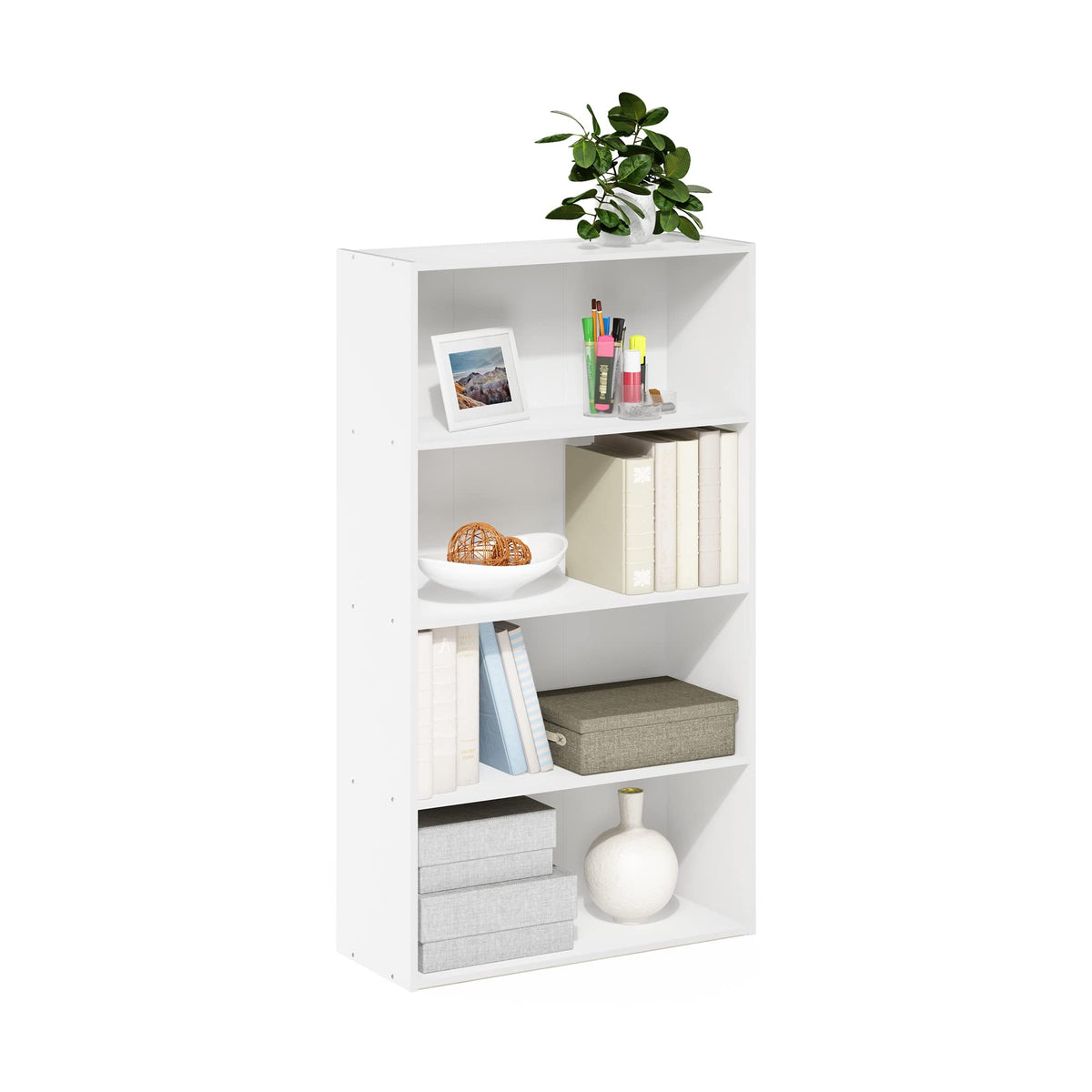 4-Tier Book Shelf, Open Shelves Bookshelf, Light Blue/White