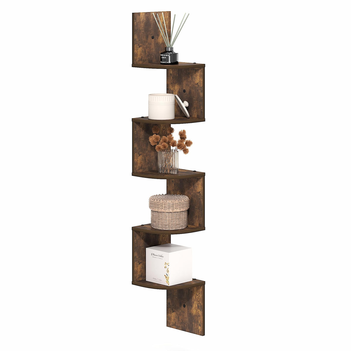 Rossi 5-Tier Corner Floating Book Shelves for Wall, Espresso