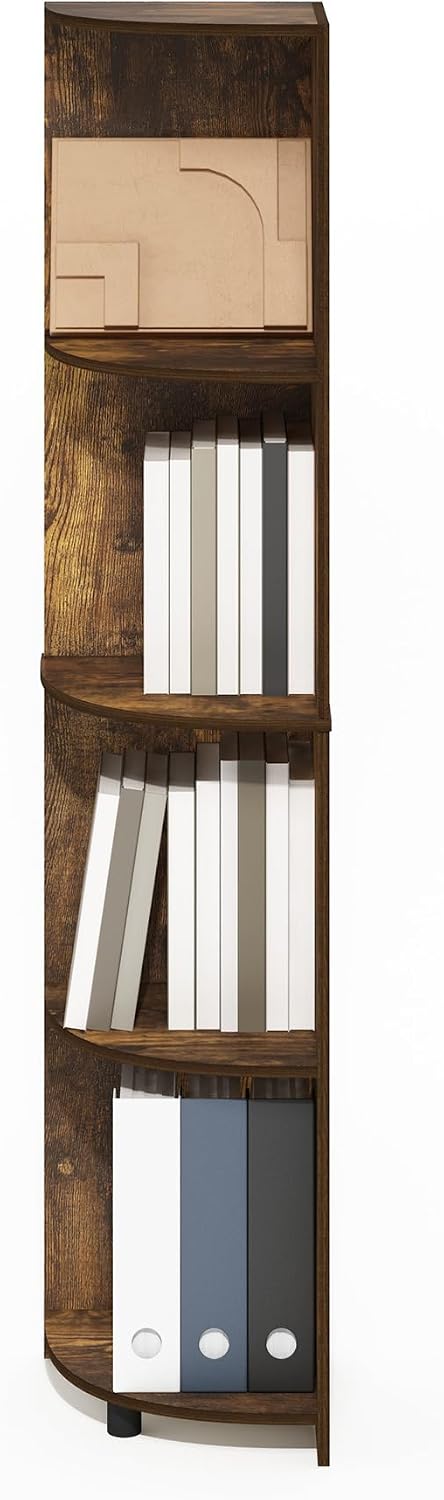 Econ Corner Shelf, 4-Tier Rustic Brown Corner Book Shelf, Storage Shelves, Display Rack, Bookshelf, for Organization and Storage, Living Room, Home Office, Amber Oak