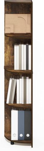 Econ Corner Shelf, 4-Tier Rustic Brown Corner Book Shelf, Storage Shelves, Display Rack, Bookshelf, for Organization and Storage, Living Room, Home Office, Amber Oak