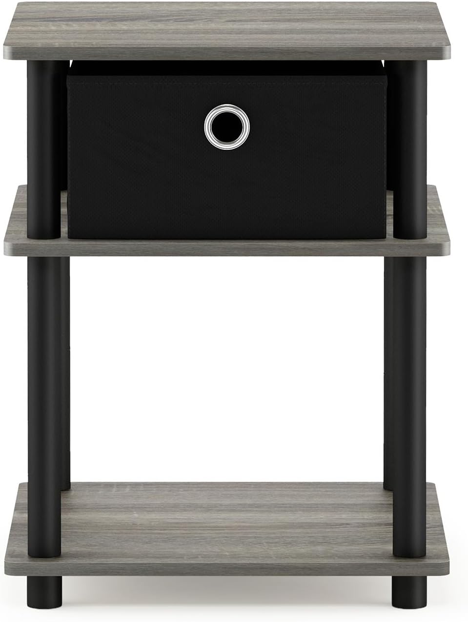 Turn-N-Tube 3-Tier End Table, French Oak Grey/Black/Black,18063GYW/BK/BK