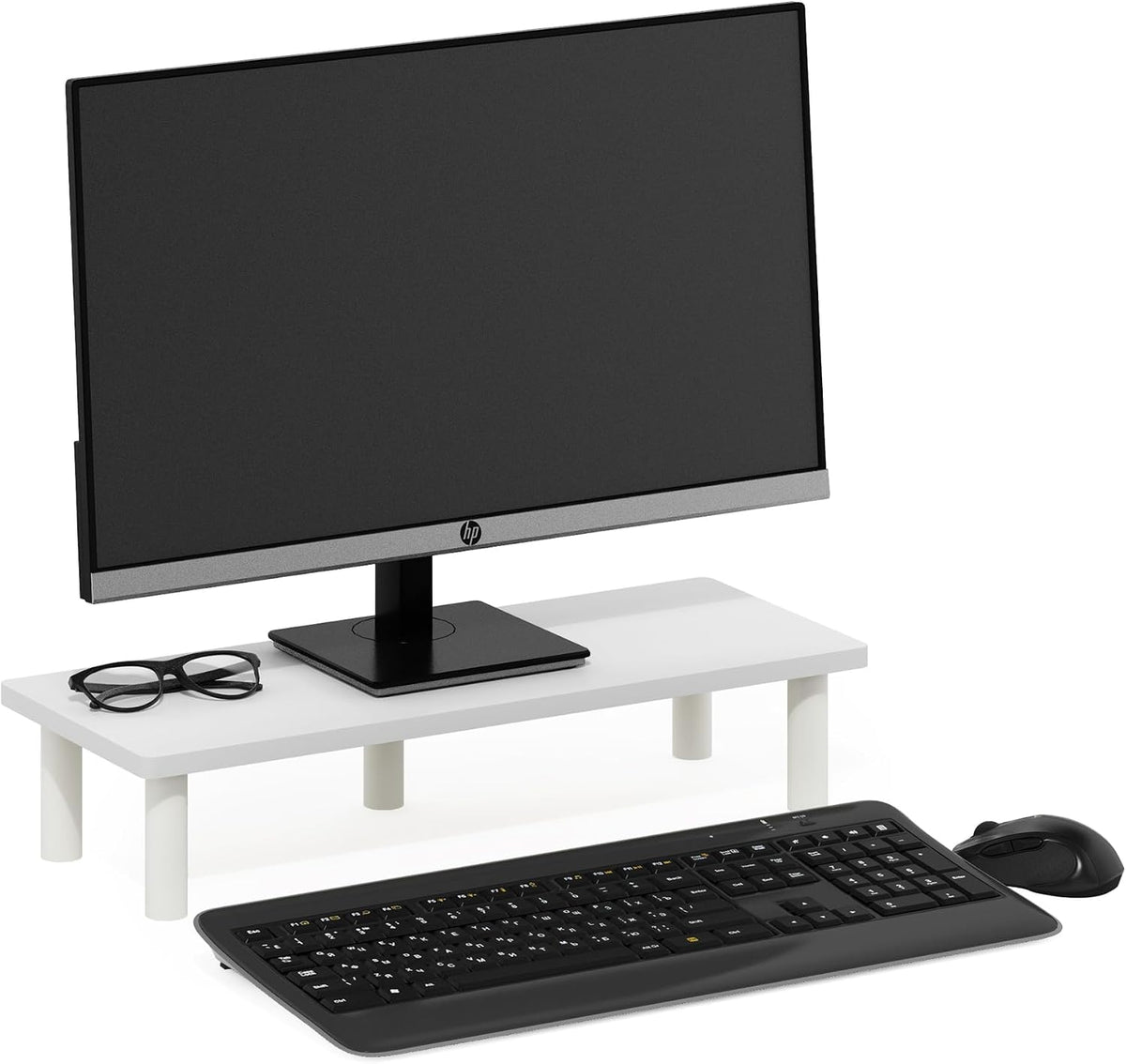 TURN-N-TUBE Monitor Stand Riser, 23.6" Wide Rectangle Monitor Riser, Laptop Stand for Desk, Office Desktop Accessories Organizers, Toolless Assembly, For Study Room, Dorm, White