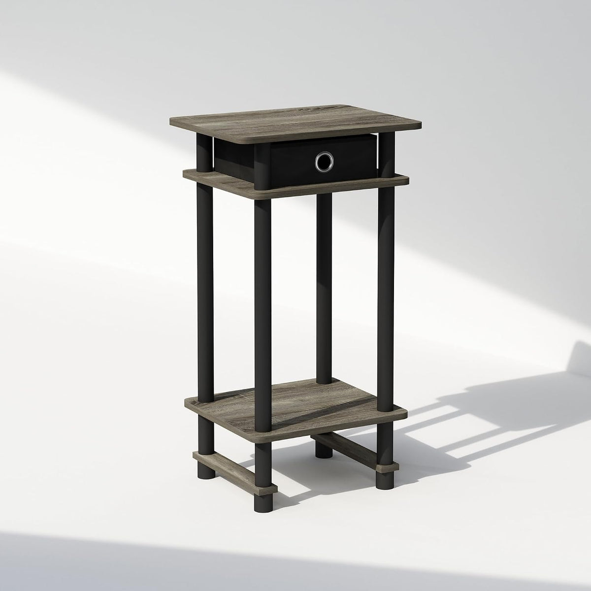 Turn-N-Tube Tall Nightstand with Bin, 1-Pack, Plastic Poles, French Oak/Black/Black