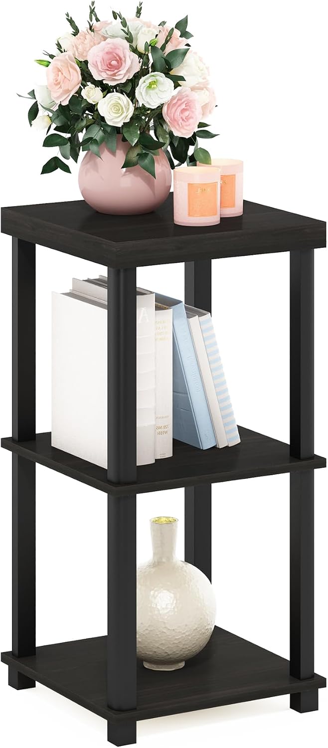 Turn-N-Tube Toolless 3-Tier Side Table, Thick Tabletop, Espresso