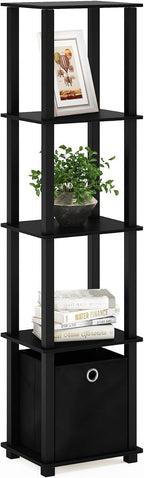 Turn-N-Tube Book Shelf, 5-Tier Square Open Frame Display Shelf, Corner Storage Shelves with Storage Bin, Shelving Unit, for Organization and Storage, Living Room, Garage, Home Office, Black