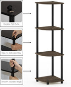 TURN-N-TUBE Corner Shelf, 4-Tier Corner Bookshelf, Display Storage Shelves with Open Shelves, for Organization and Storage, Living Room, Home Office, Garage, Columbia Walnut