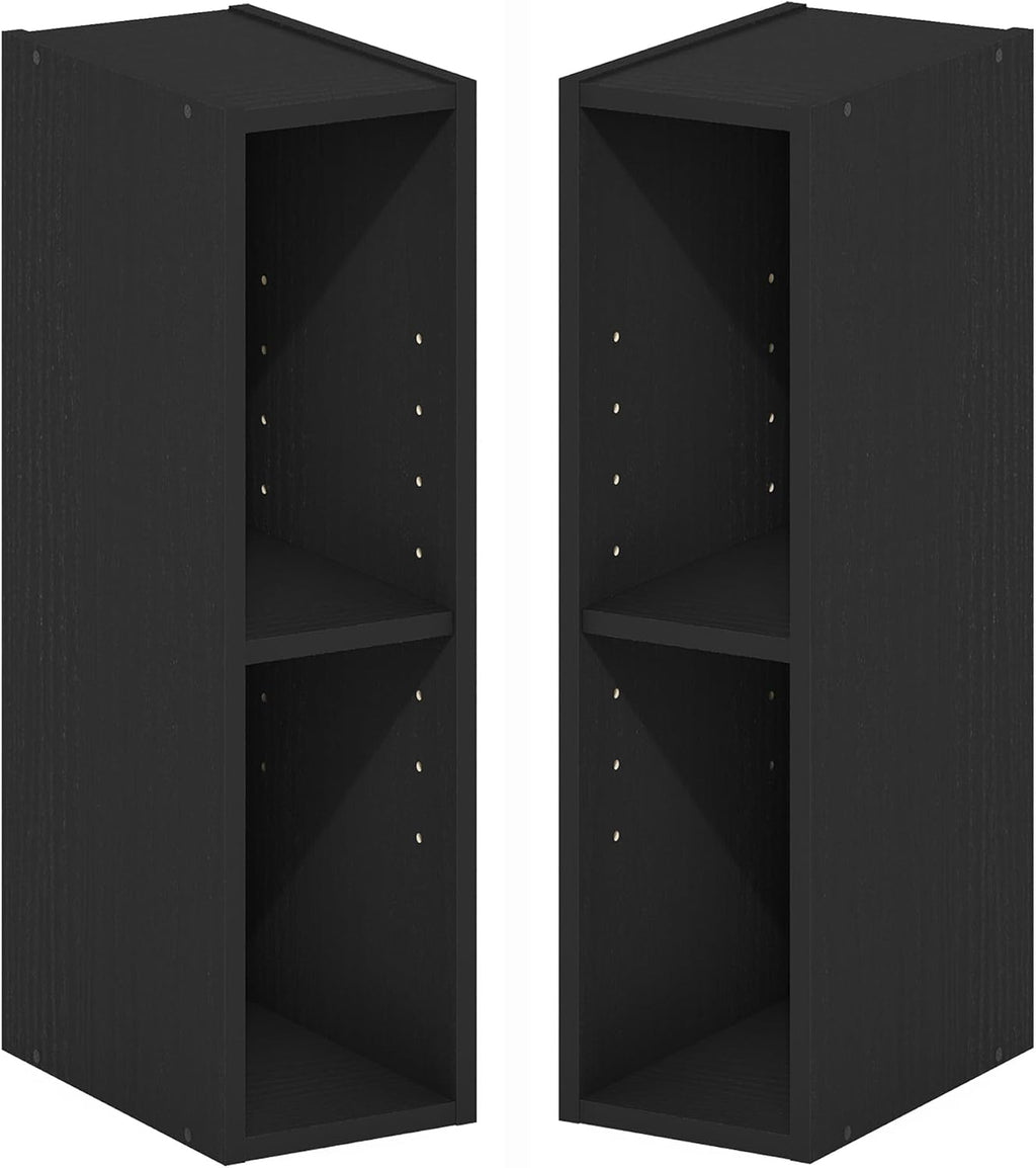 Fulda Book Shelf Set of 2, 2-Tier Narrow Bookshelf, 6" W, Blackwood