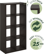 CUBICLE 8-Cube Book Shelf, Extra Thick Frame Bookshelf, Dark Oak