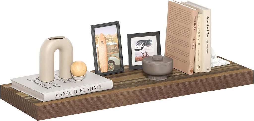 Tanna Floating Shelves for Wall, 12 x 35 Wall Shelf, Single Set Wall Mounted Floating Shelf with Invisible Bracket, 2-Inch Thick, for Bathroom, Living Room, Bedroom, Home Office, Retro Brown