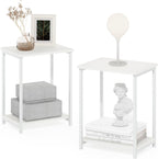 Simplistic Side Table Set of 2, 2-Tier Modern Metal Frame End Table with Open Shelf, Night Stand, Bedside Table, Easy Assembly, for Living Room, Bedroom, White