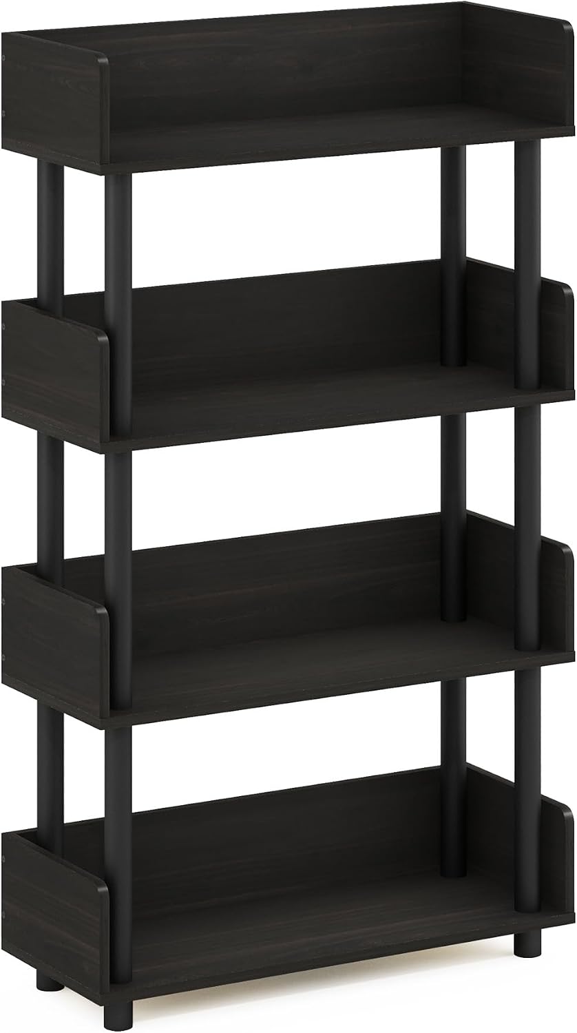 TURN-N-TUBE 4-Tier Display Shelf, Storage Shelves, Book Shelf, Open Shelves with Rounded Corner Top Edges, for Organization and Storage, Living Room, Home Office, Espresso