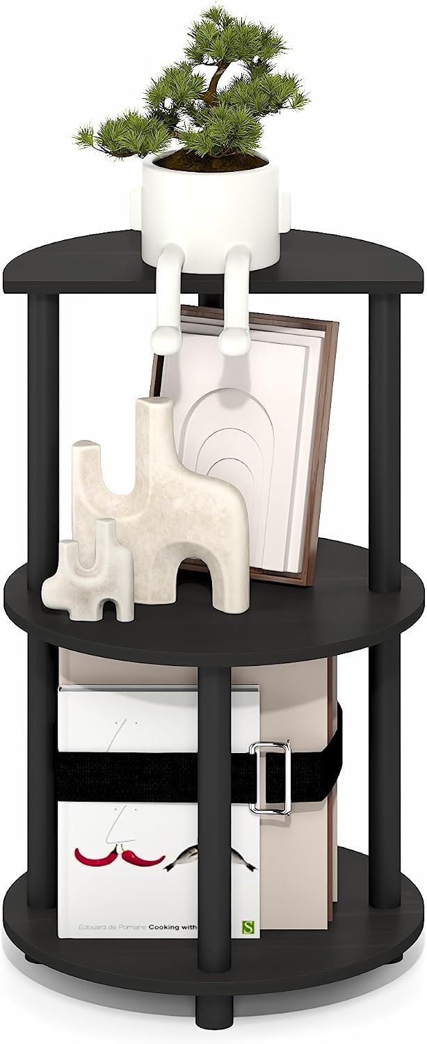 Turn-N-Tube Side Table, 3-Tier Round End Table, Black Espresso